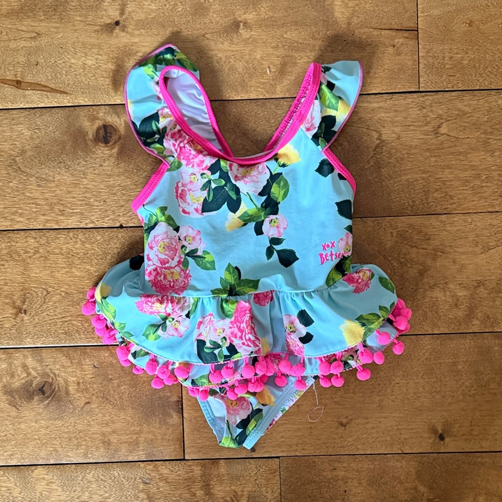 Betsey Johnson Floral One Piece - Blue and Pink